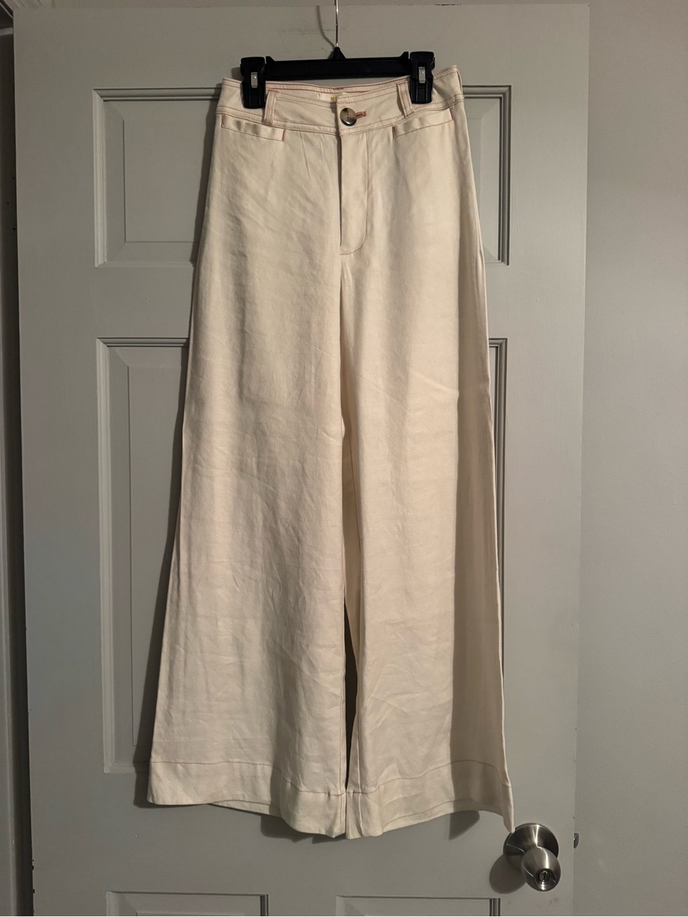 Anthropologie Cream Wide-Leg Trousers